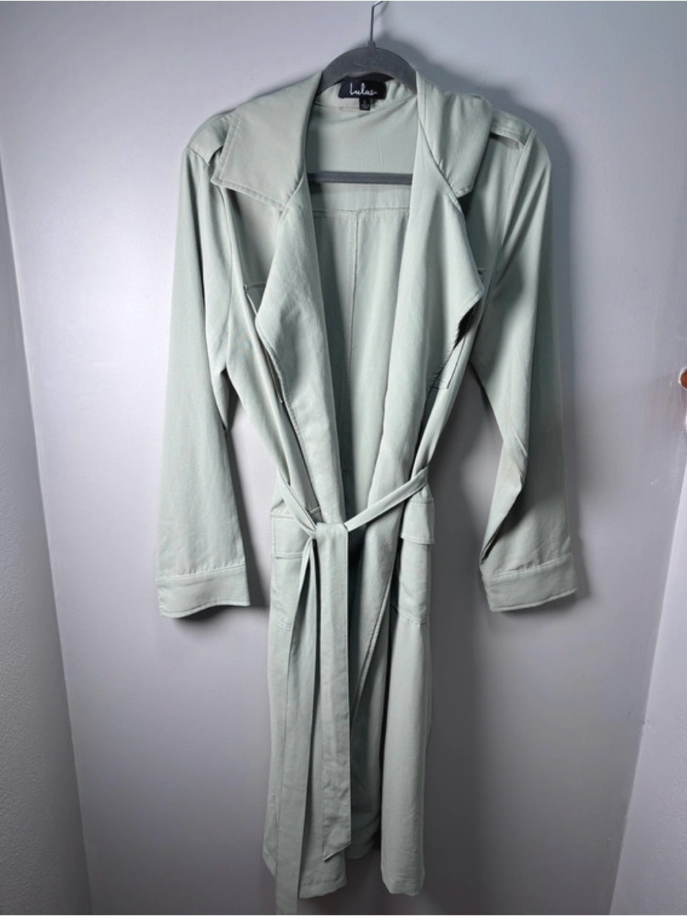 Lulus Charlotte Sage Green Belted Trench Coat Jacket Women Size Large